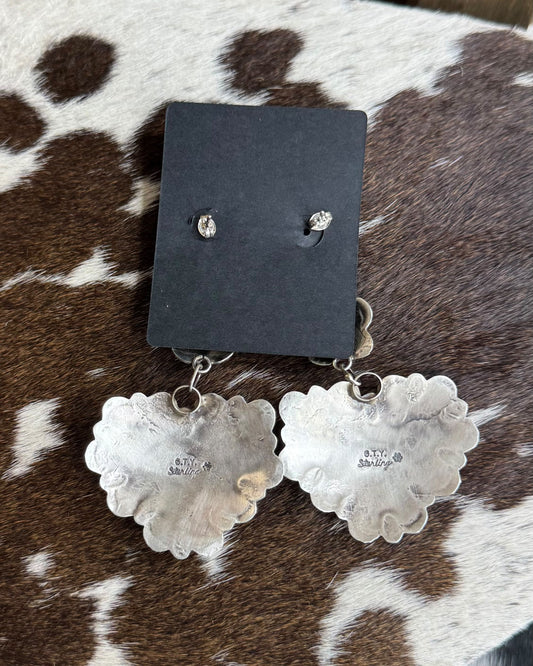 Flower Heart Dangle Turquoise Earrings * Native