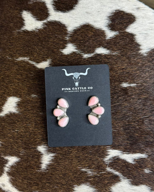 Pink Conch 3 Stone Crawler Style Stud *Native