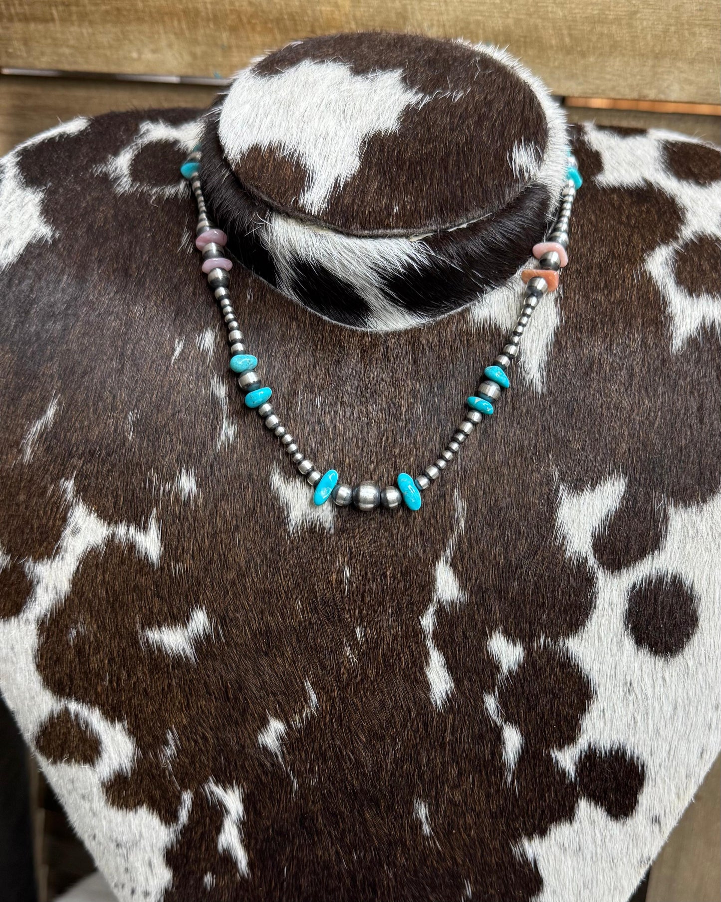 16" Turquoise & Pink Conch Pearl Necklace