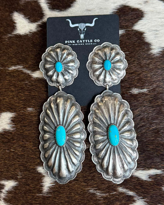 Turquoise Double Concho Dangle Earrings *Native