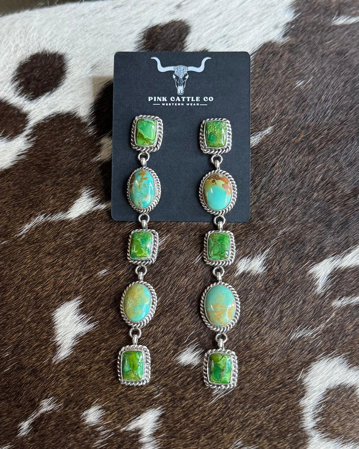 Green Turquoise Dangle Earrings *Native