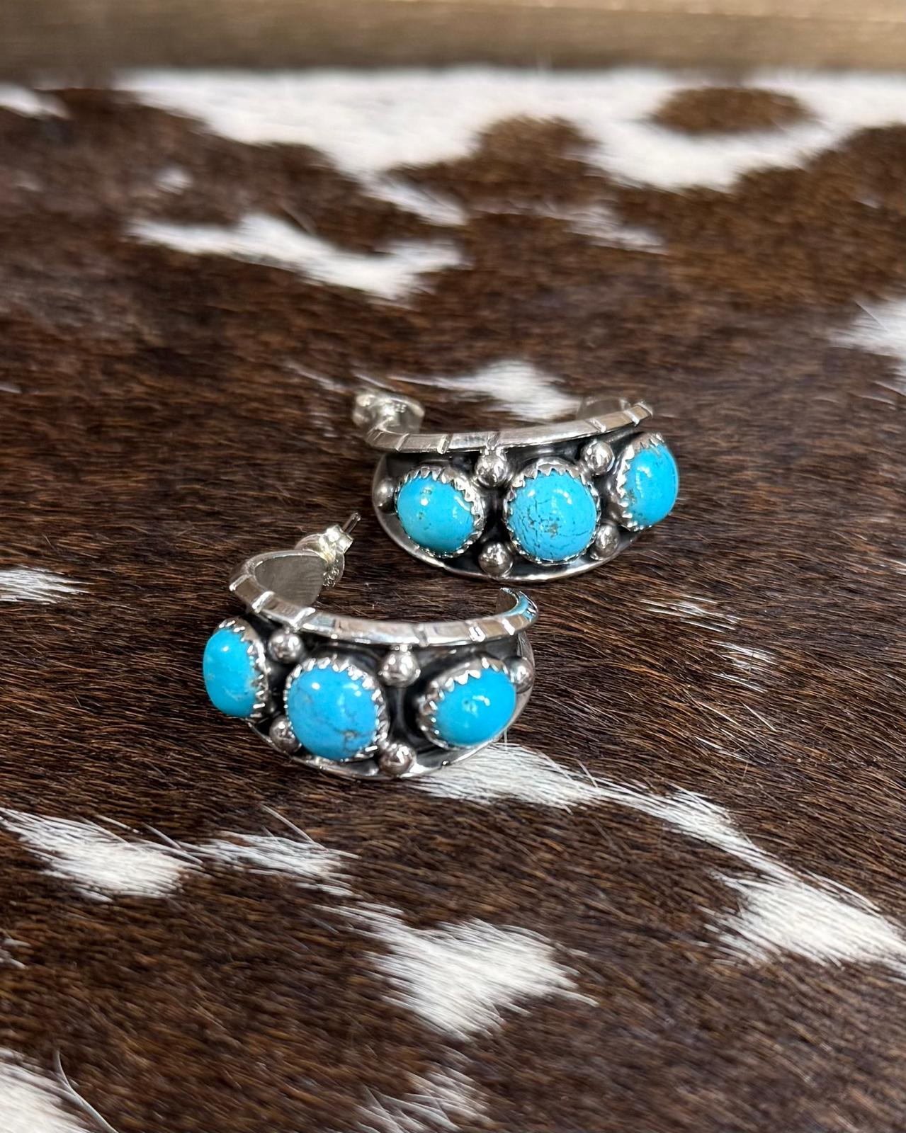 1" Reed Charley Turquoise Hoops (Stone Vary)