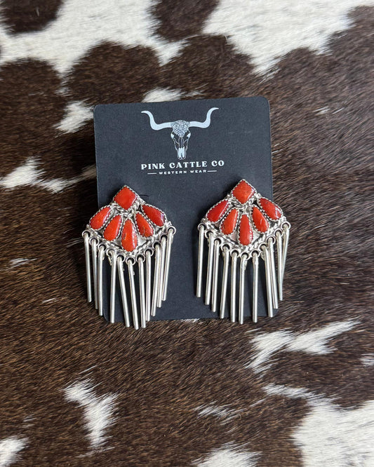 Coral Fringe Earrings