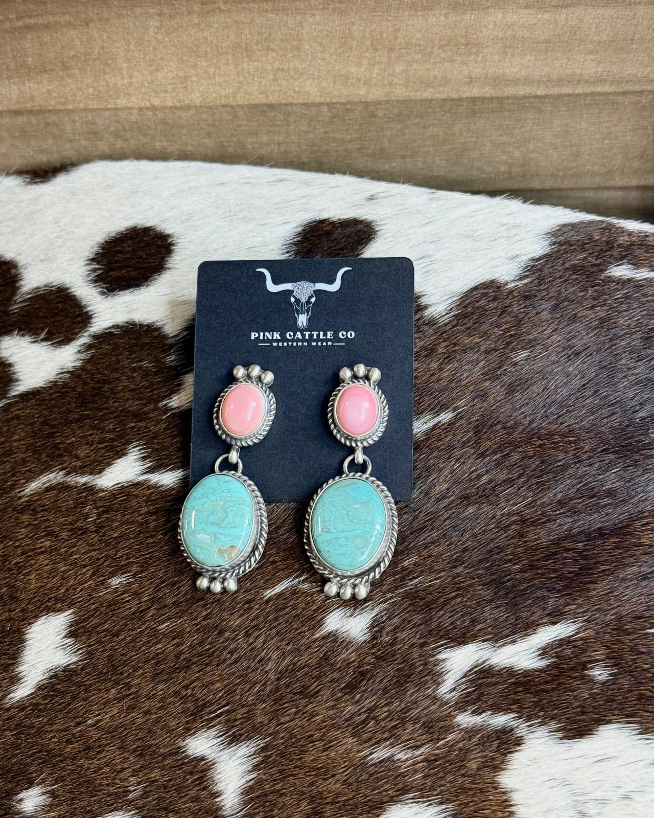 Turquoise & Pink Conch Earrings *Native