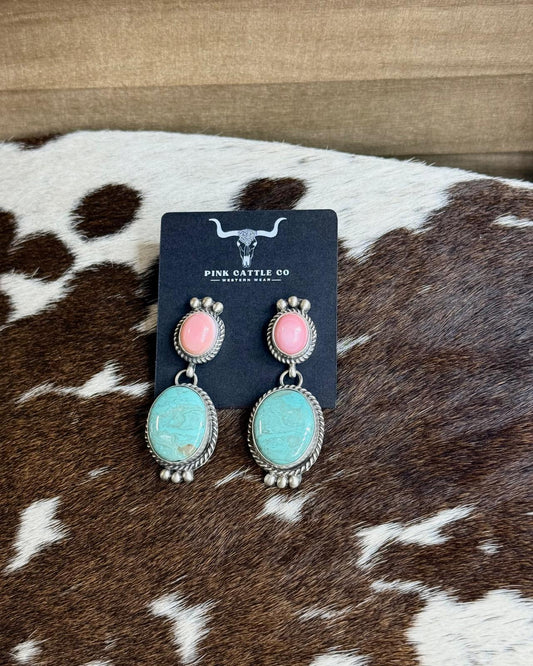 Turquoise & Pink Conch Earrings *Native