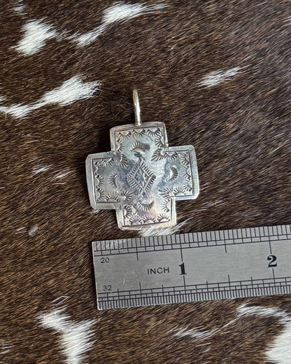 Small Silver Stamped Cross Pendant *Native