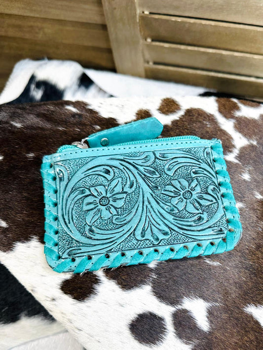 Turquoise W/ Cowhide Zipper Coin Wallet