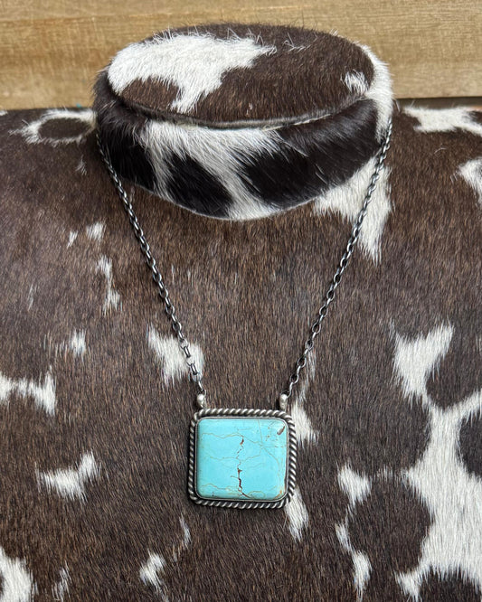 16.5" Turquoise Square Necklace *Native