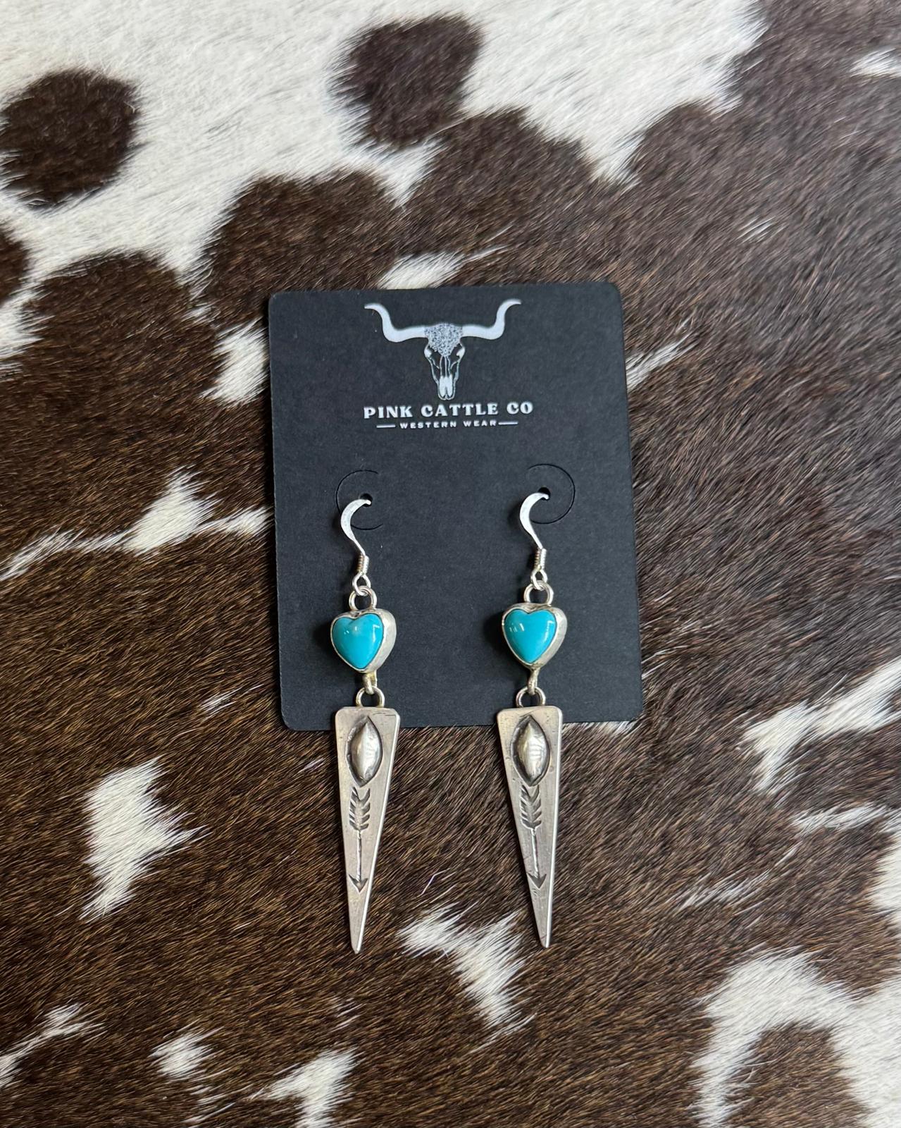 Turquoise Heart Dangle Earrings *Native