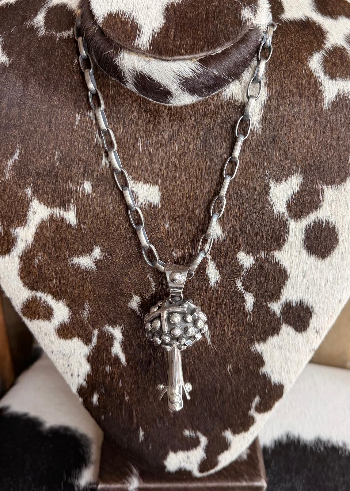 Studded Cross Blossom Paperclip Chain Necklace *Native