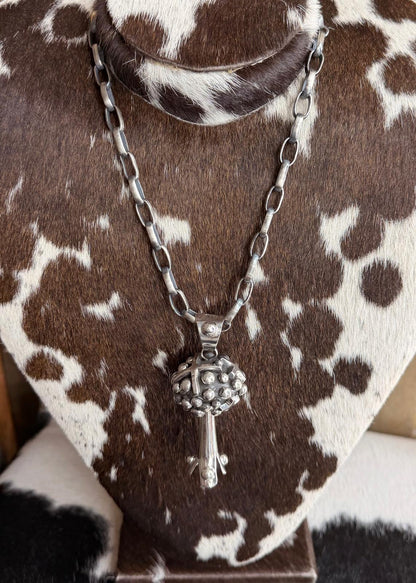 Studded Cross Blossom Paperclip Chain Necklace *Native