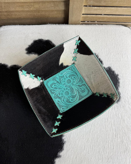Turqouise Tooled Cowhide Catch All Bowl