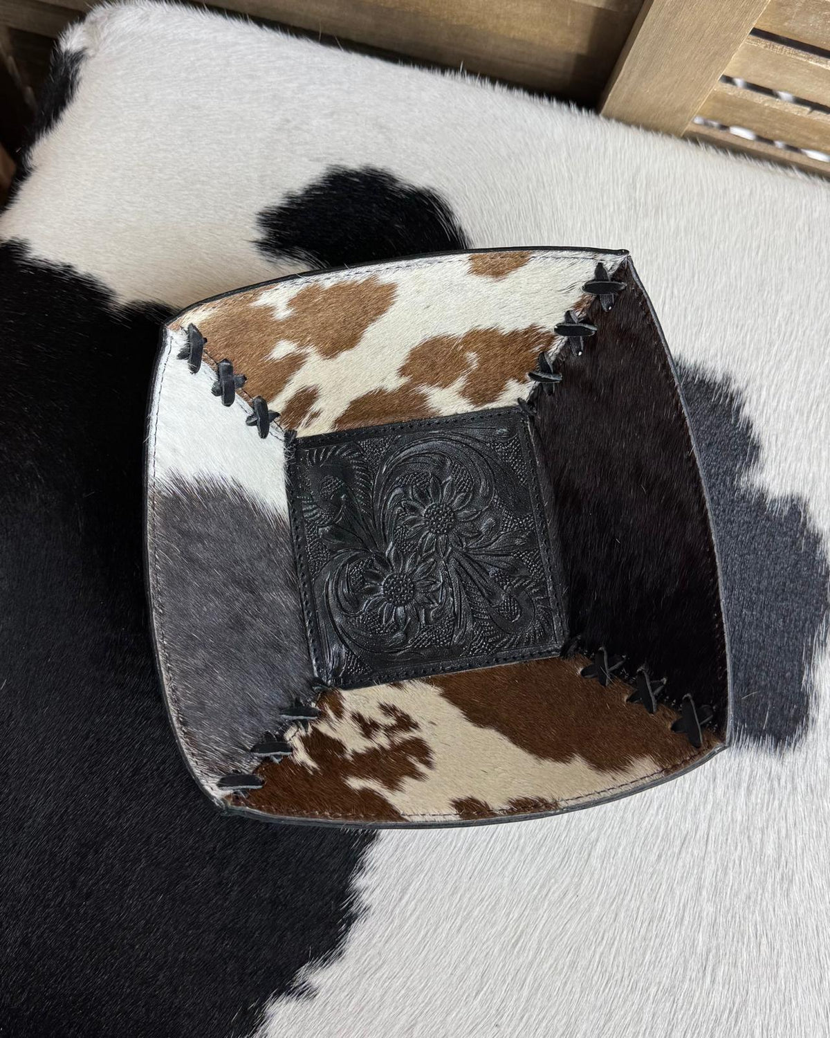 Black & Brown Cowhide Catch All Bowl
