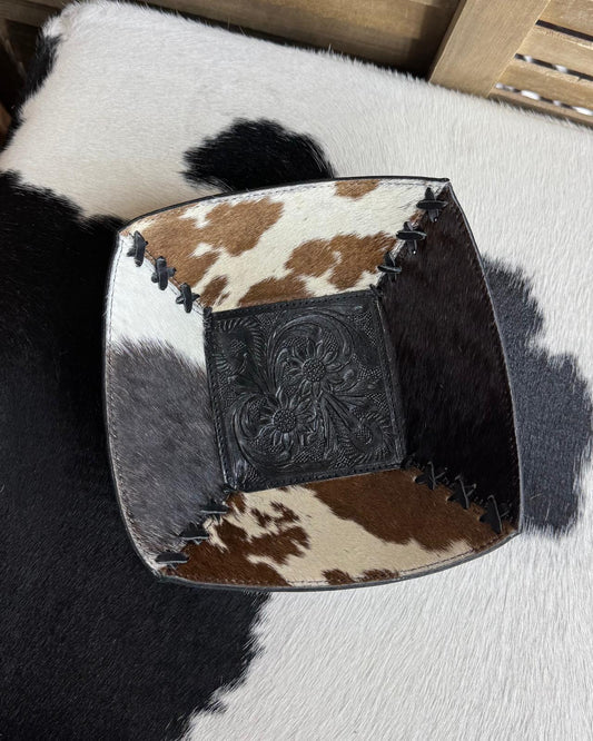 Black & Brown Cowhide Catch All Bowl