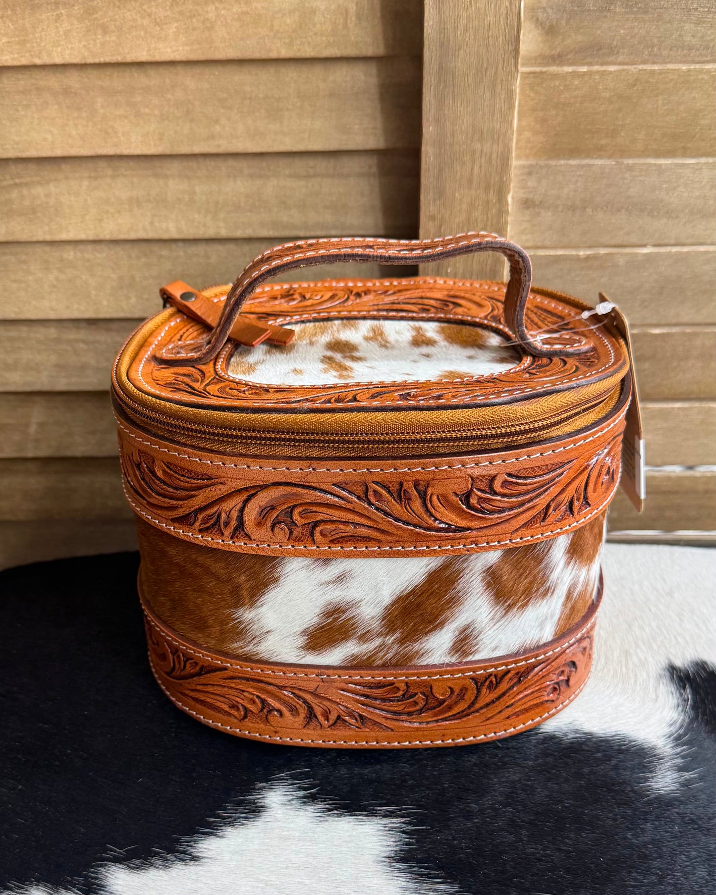 Brown Tooled Cowhide Jewelry Box