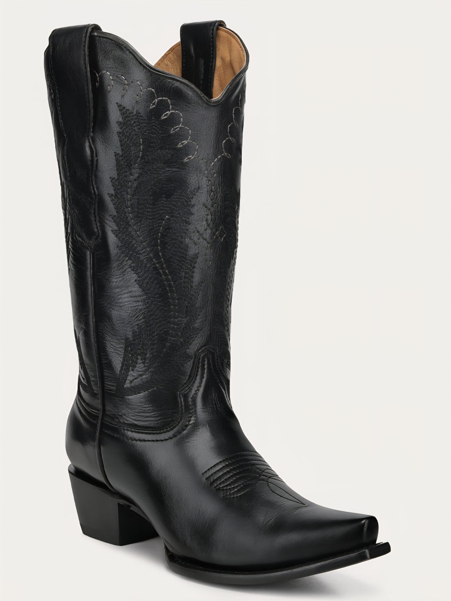 Black Embroidered Snip Toe Boots