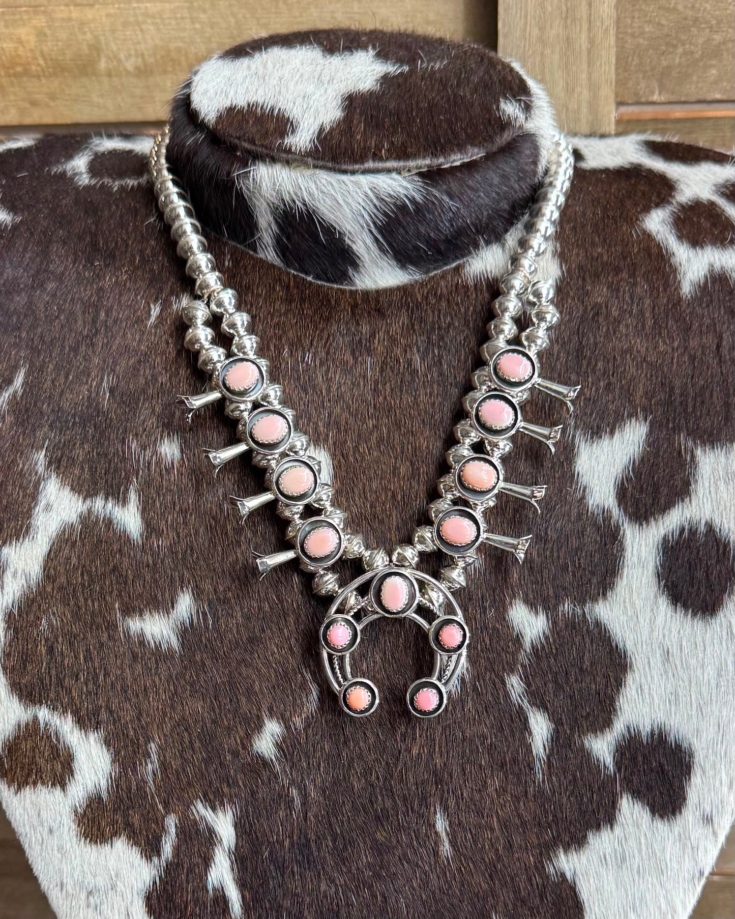 Simple Pink Conch Squash Blossom Necklace *Native