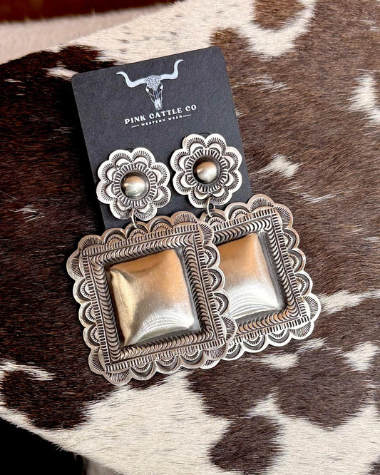 Leander Tahe Square Silver Dangles *Native