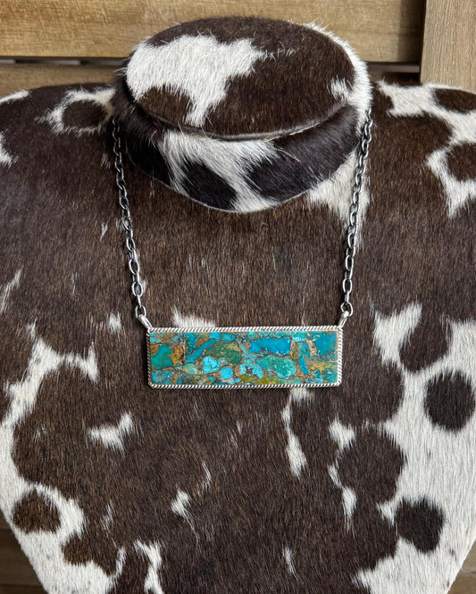 XL Turquoise Teal & Bronze Bar Necklace *Native