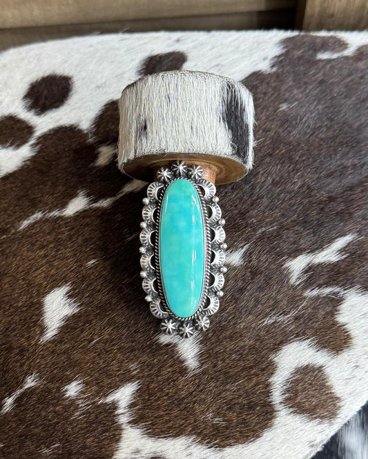 Green & Blue Long Oval Starburst Ring Adj. *Native