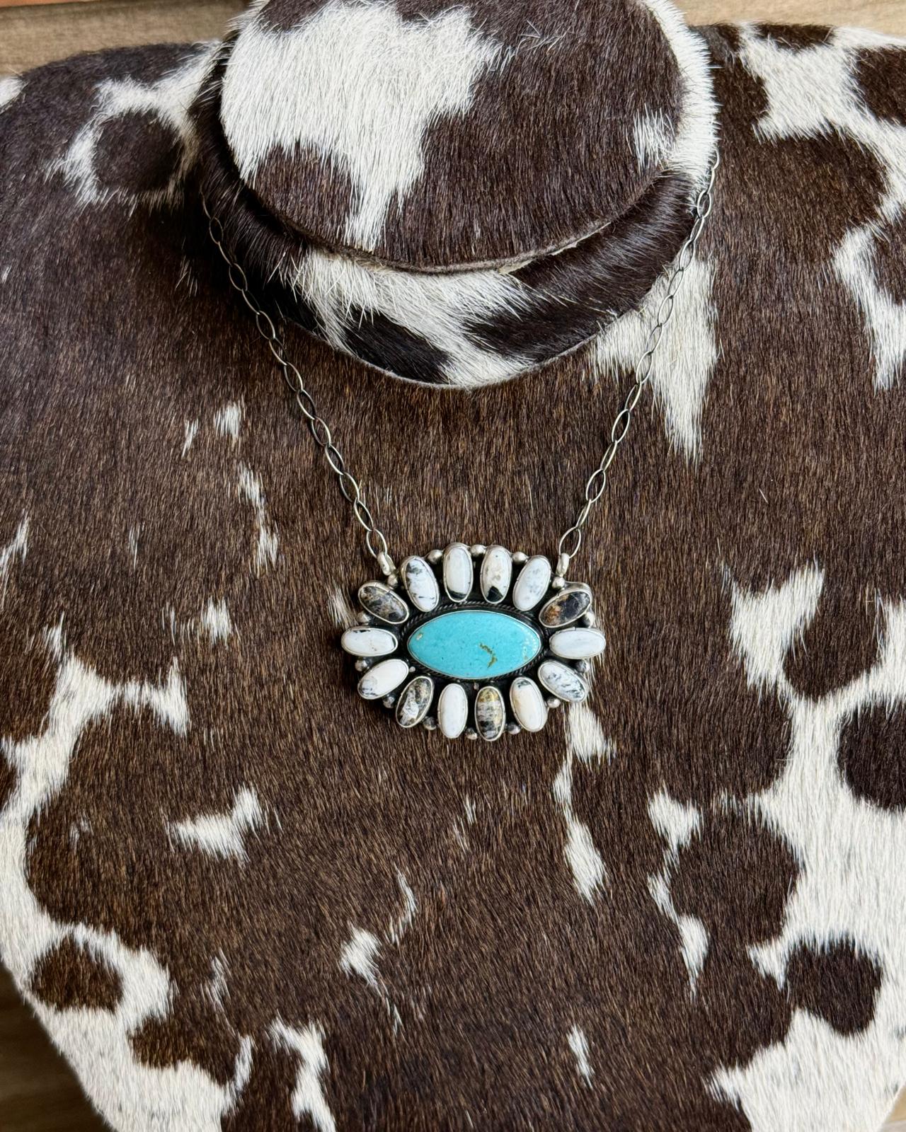 19" White Buffalo & Turquoise Cluster Necklace *Native