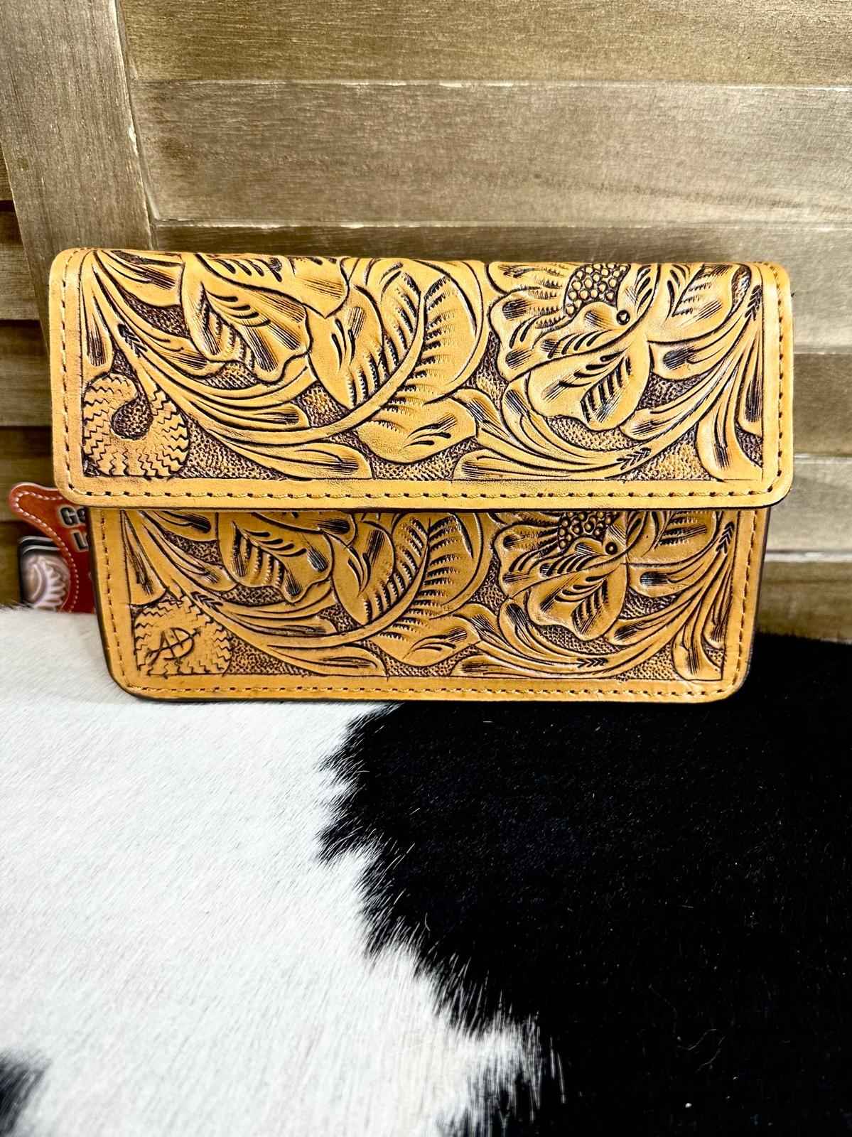 Light Brown Tooled Crossbody