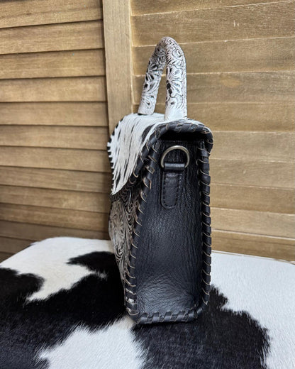 Silver Tooled Cowhide Handbag