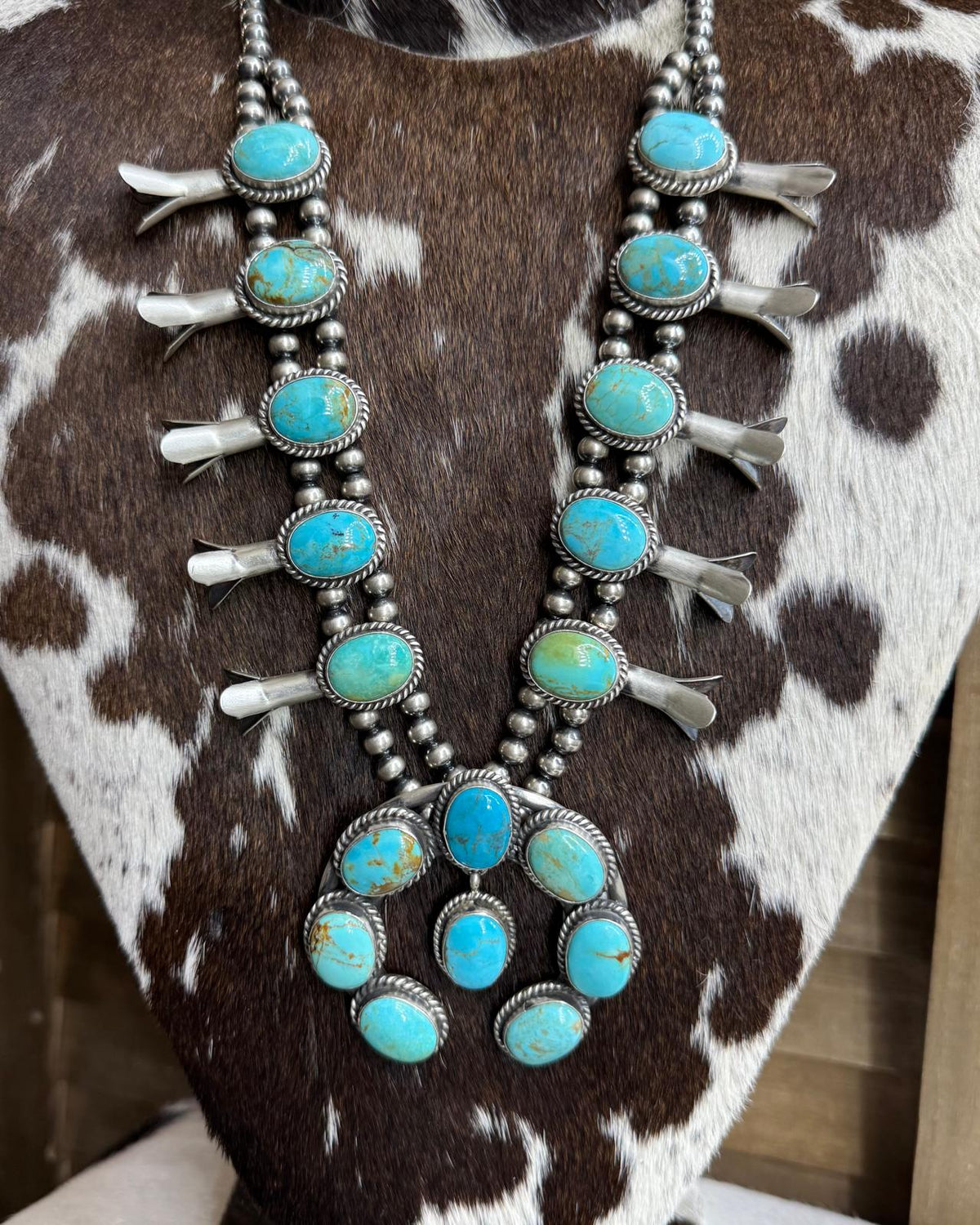 Turquoise Squash Blossom Mixed Stones Necklace *Native