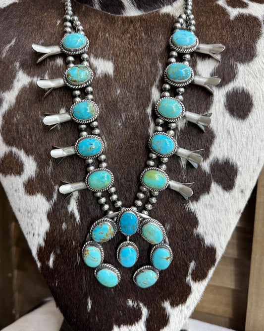 Turquoise Squash Blossom Mixed Stones Necklace *Native