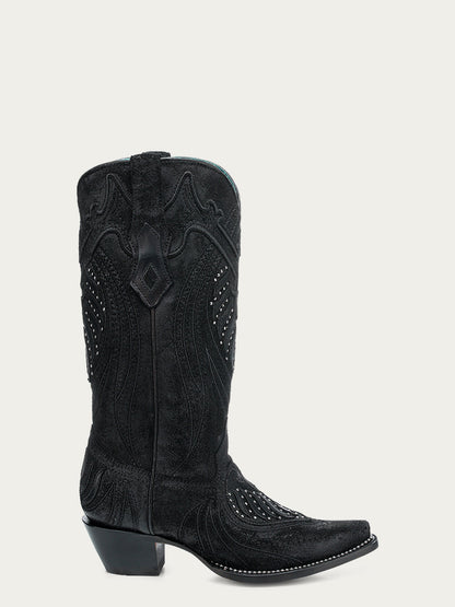 Black Studded Overlay/ Embroidered Boot