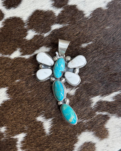 White Buffalo & Turquoise Dragonfly Pendant *Native