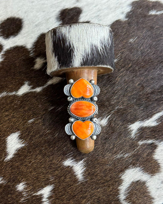 Orange Spiny Double Heart Ring Adj *Native