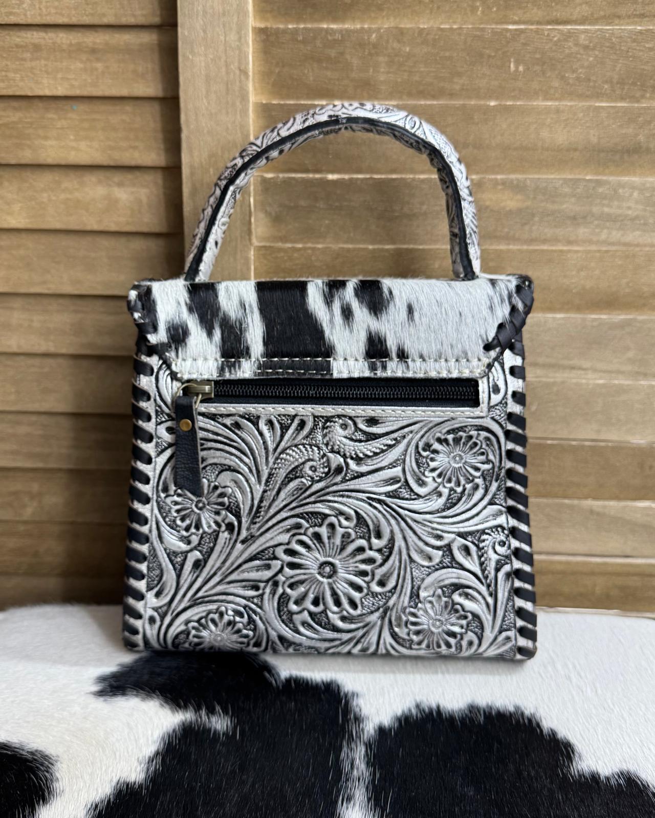 Silver Tooled Cowhide Handbag