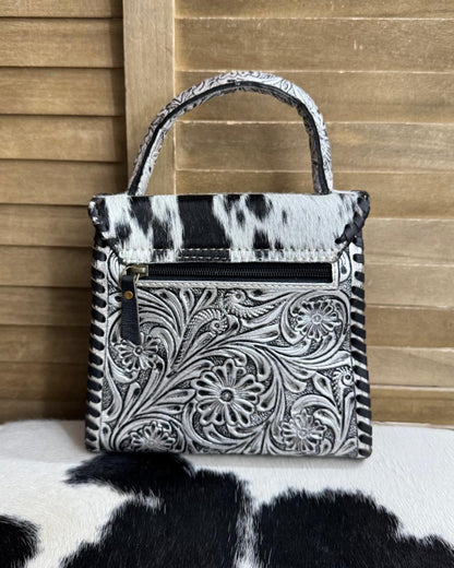 Silver Tooled Cowhide Handbag