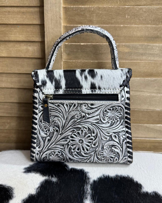 Silver Tooled Cowhide Handbag