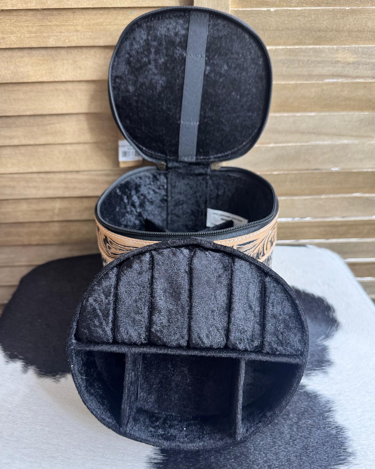 Black Tooled Cowhide Jewelry Box