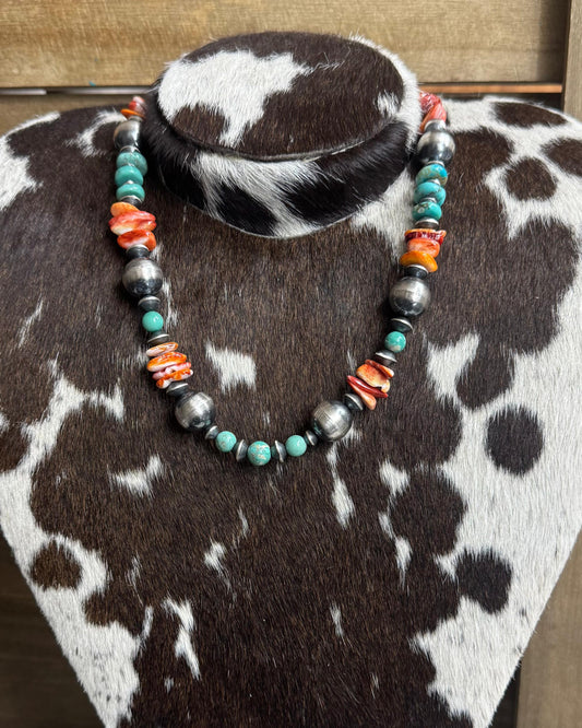 Chimney Butte Spiny & Kingman Navajo Pearl Necklace