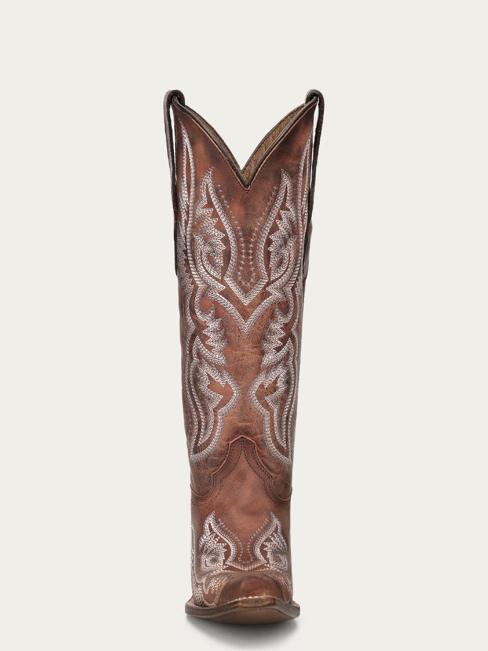 Brown Embroidered Snip Toe Boots