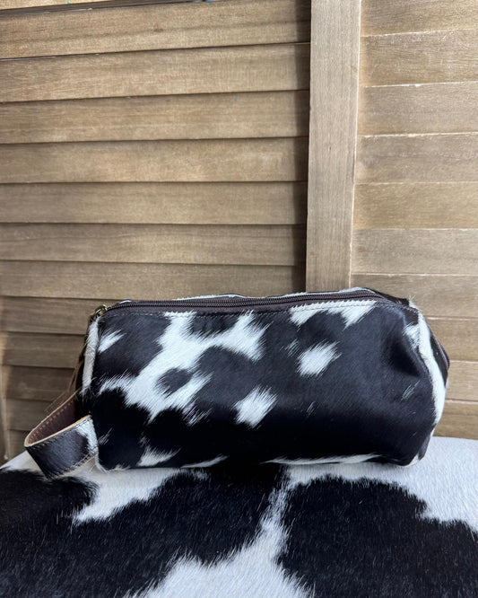 Black Cowhide Makeup Bag