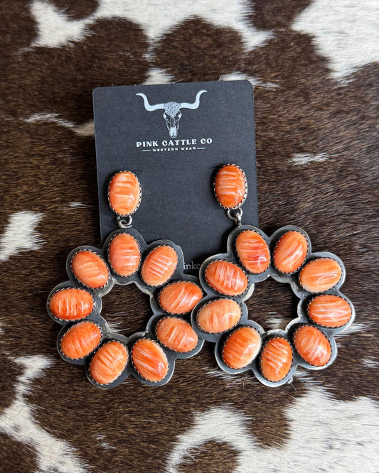 Orange Spiny Cluster Dangle Earrings *Native