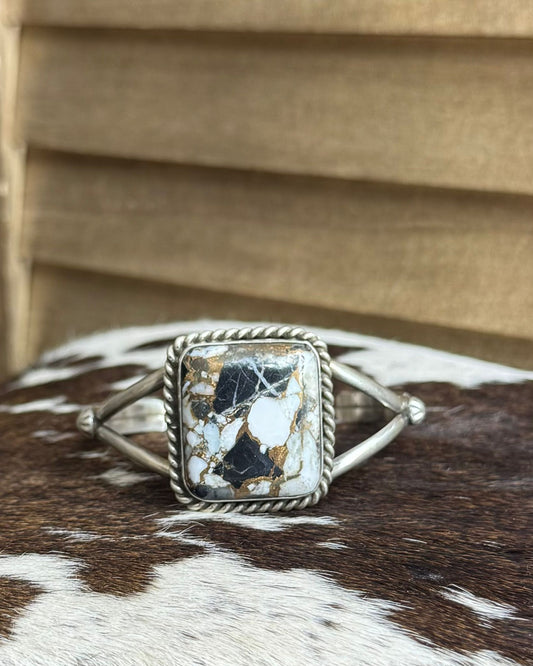 White Buffalo Bronze Square Cuff *Native