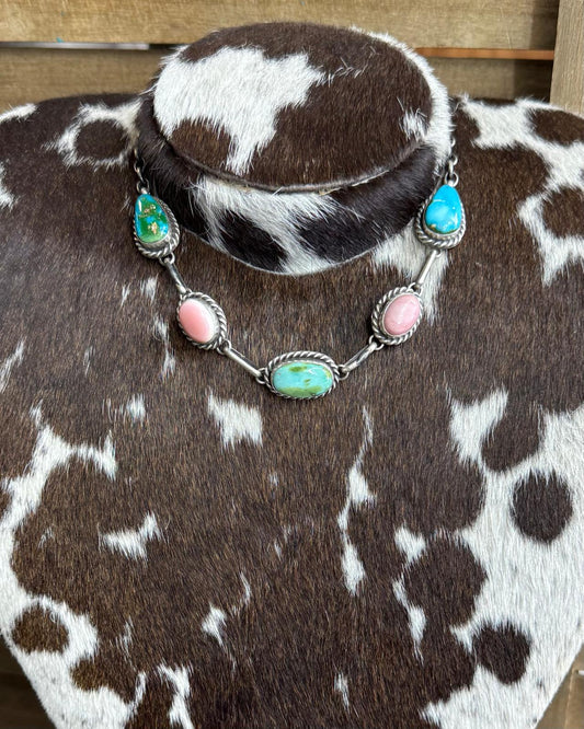 Pink Conch & Sonoran 5 Stone Choker *Native