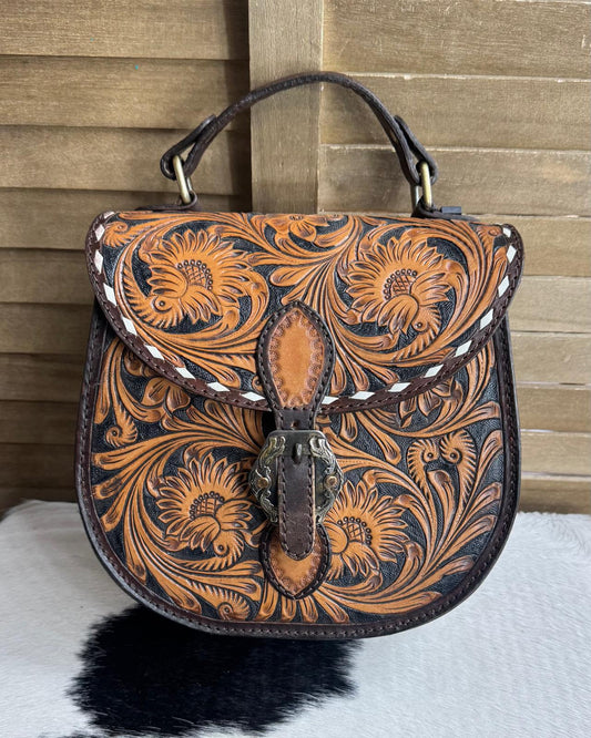 AD Sunflower Tooled Crossbody With Buckle