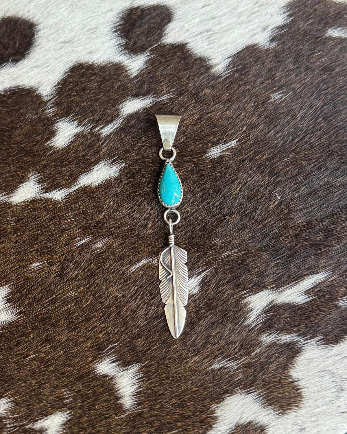Turquoise Feather Teardrop Pendant *Native