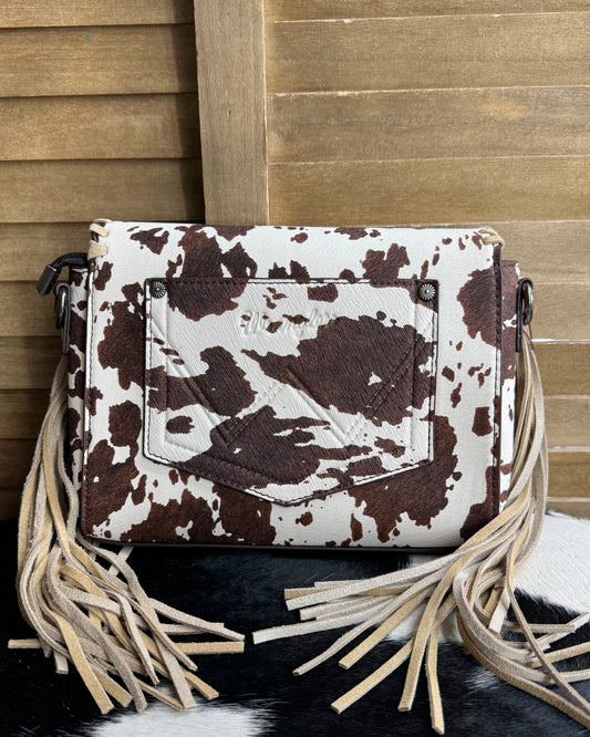 Wrangler Cow Print Fringe Crossbody