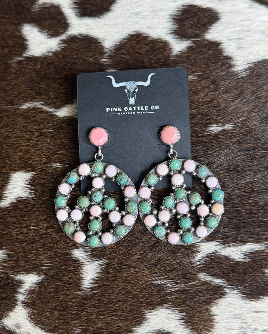 Pink & Green Turquoise Peace Earrings *Native