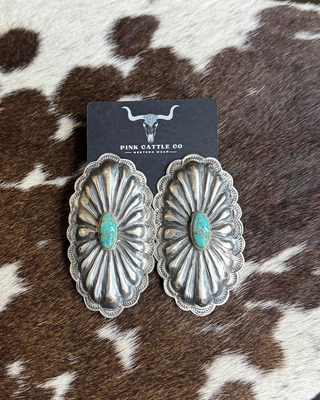 Rita Lee Webbed Kingman Concho Earrings *Native