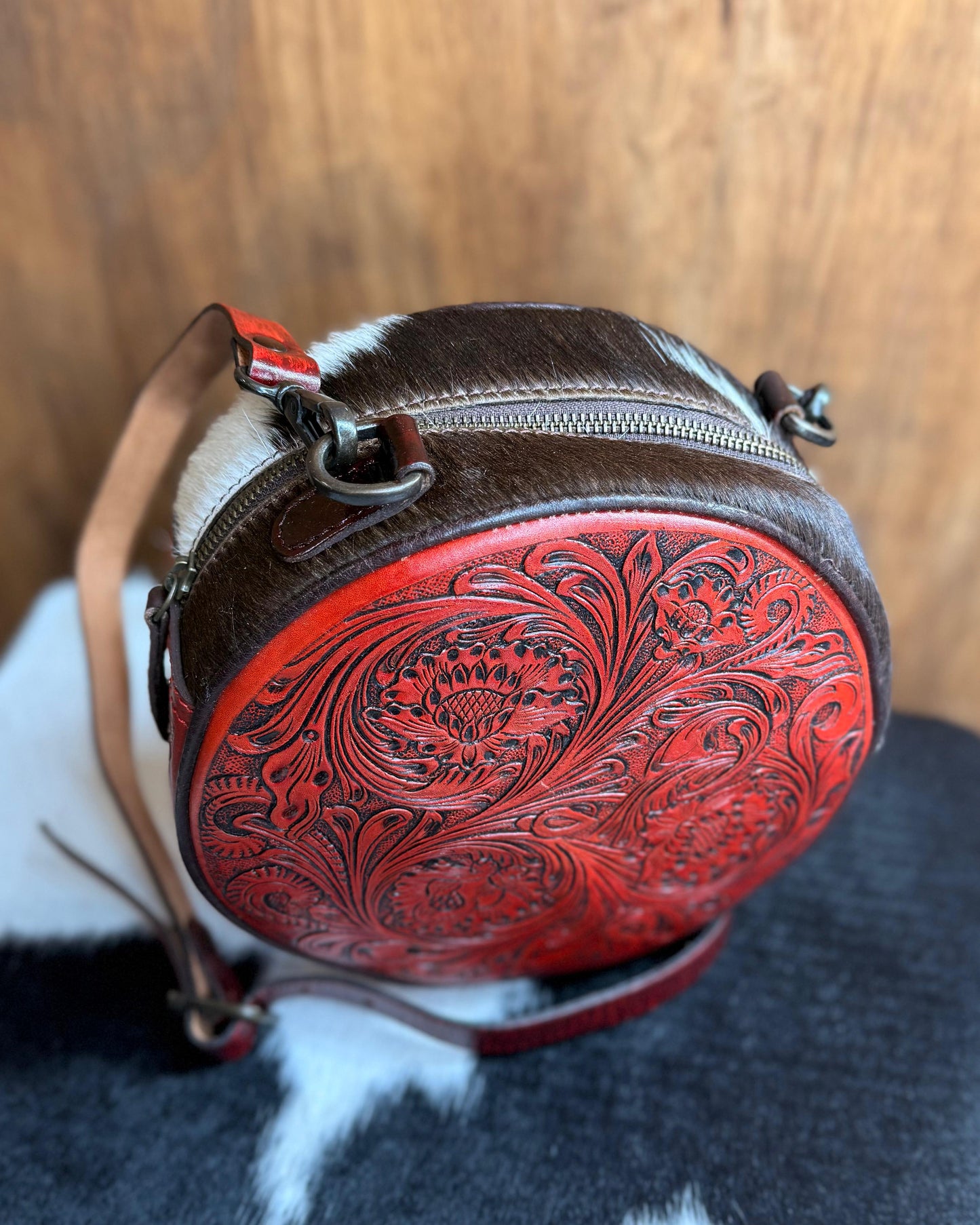 American Darling Cowhide Red Tooled Canteen