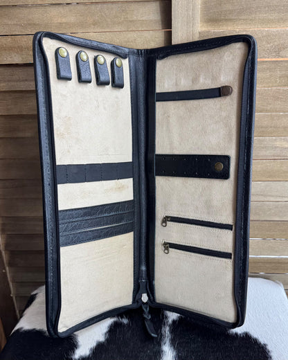 Cowhide & Tooled Jewelry Travel Jewelry Case *Black