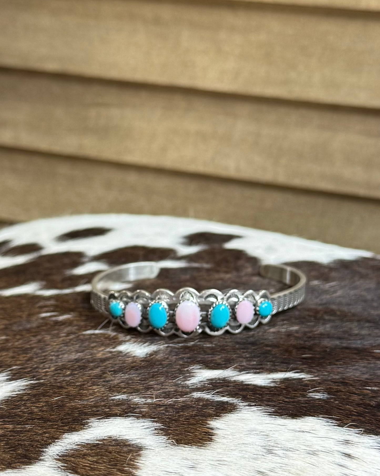 Turquoise & Pink Conch Round Cuff *Native